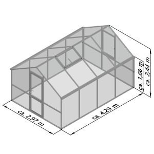 Gewächshaus Nelke IV, Tannengrün RAL 6009, Länge 4,29 m